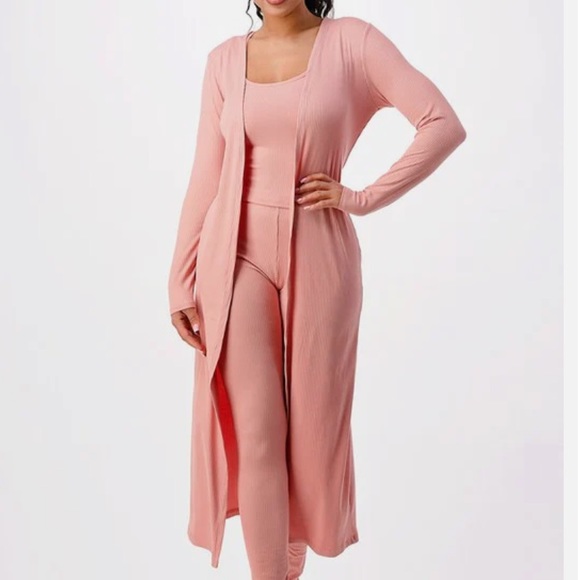 DUSTER  Rose Pink Open Front Long Cardigan Sweater Jacket NWOT - Picture 2 of 9